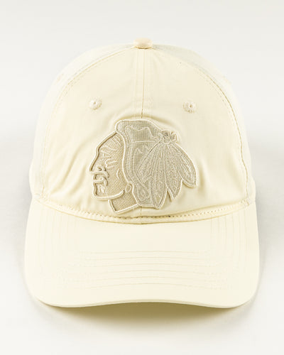 all eggshell adjustable cap with tonal Chicago Blackhawks primary logo embroidered on front - front lay flat 