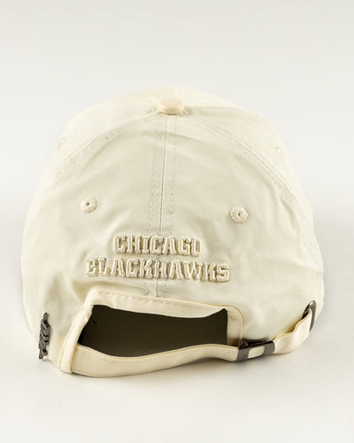 all eggshell adjustable cap with tonal Chicago Blackhawks primary logo embroidered on front - detail back lay flat 