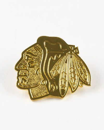 gold Chicago Blackhawks primary logo pin - front lay flat