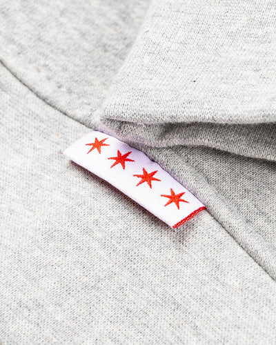 grey hoodie with Chicago wordmark and Chicago Blackhawks four feathers logo embroidered across front - alt detail lay flat