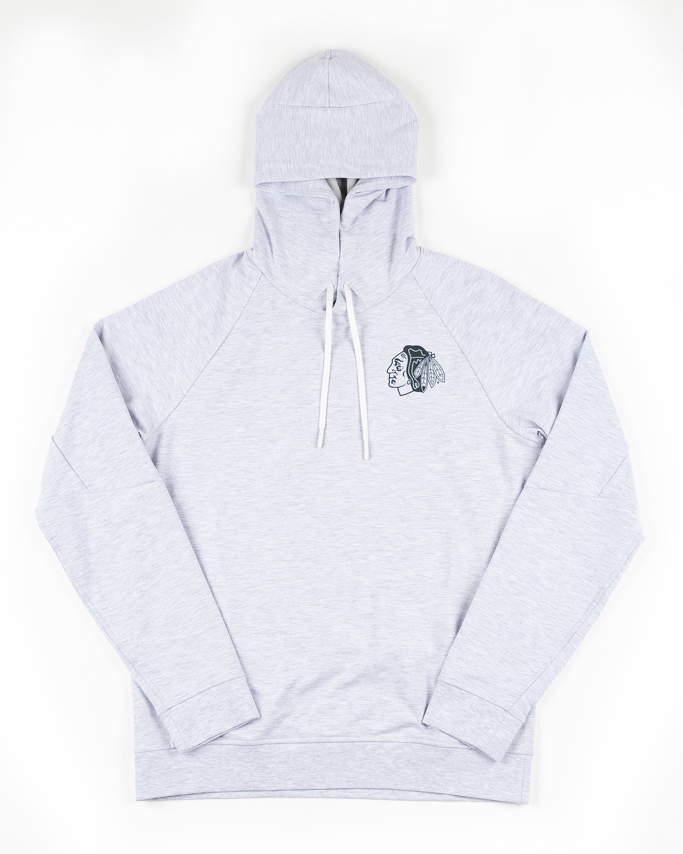 grey lululemon hoodie with tonal Chicago Blackhawks primary logo printed on left chest - front lay flat