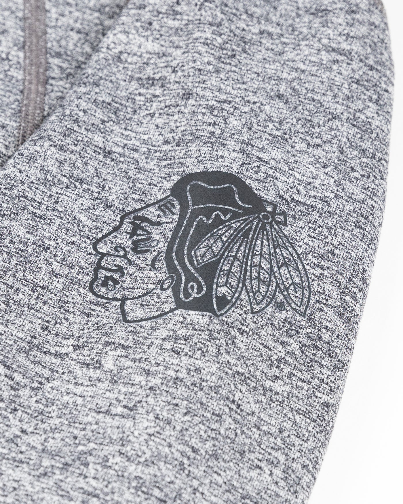 grey lululemon zip up women's jacket with tonal Chicago Blackhawks primary logo printed on left shoulder - detail lay flat