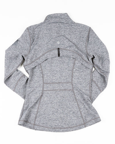 grey lululemon zip up women's jacket with tonal Chicago Blackhawks primary logo printed on left shoulder - back lay flat