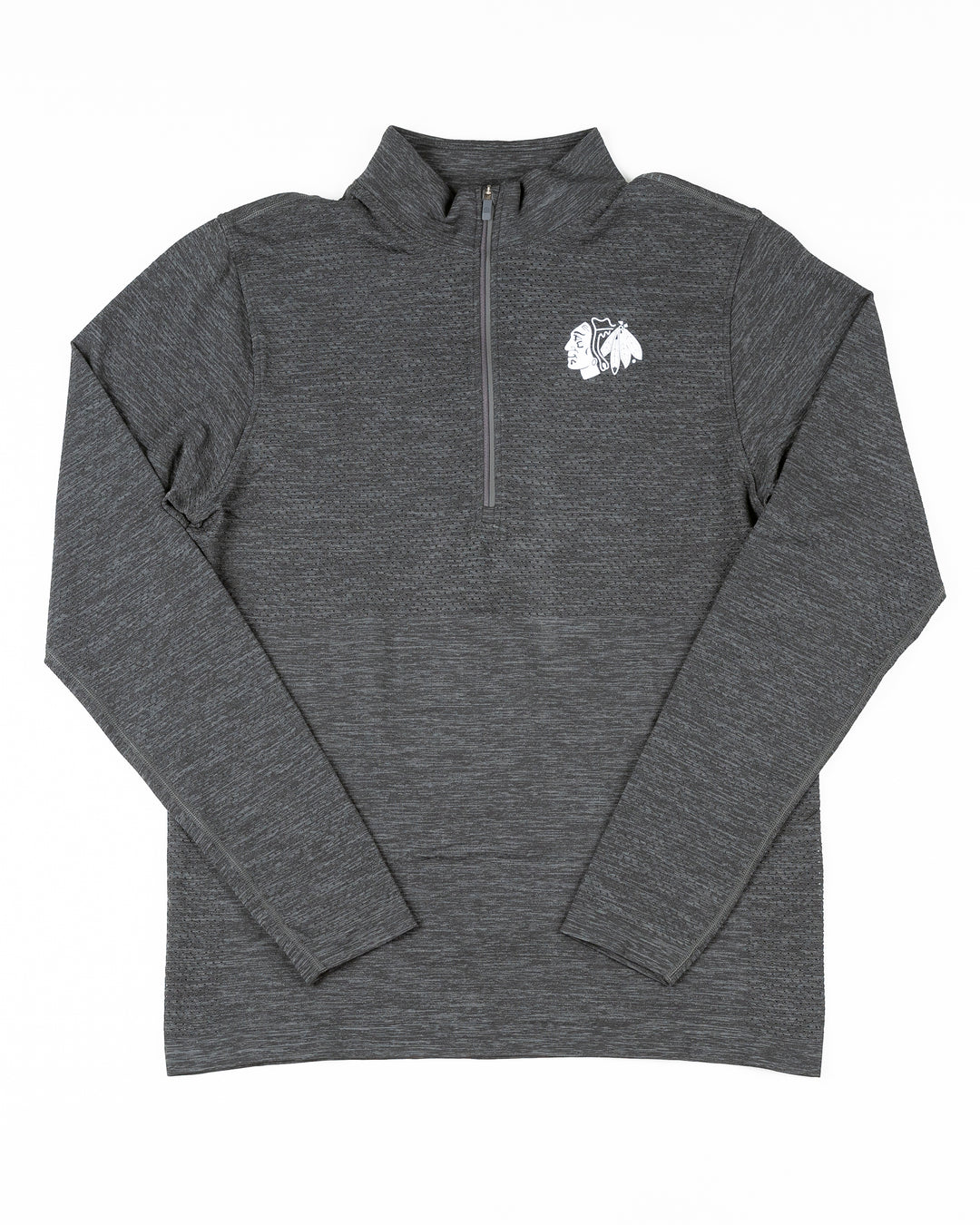 grey lululemon half zip with Chicago Blackhawks tonal primary logo printed on left chest - front lay flat