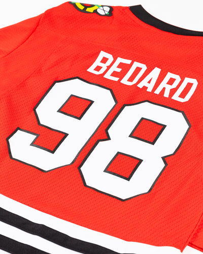 red Chicago Blackhawks Bedard kids jersey - back detail  lay flat