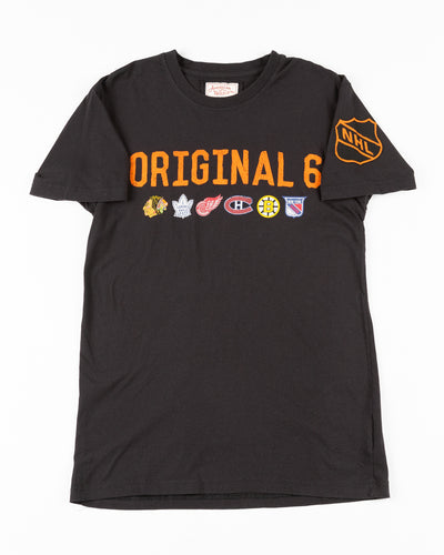 black American Needle tee with Original Six graphic across chest and NHL logo on left shoulder - front lay flat