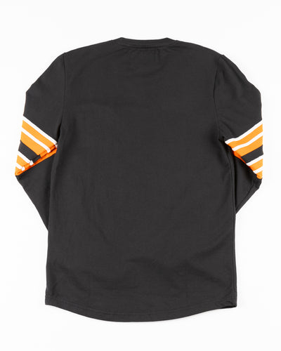 black American Needle long sleeve heavyweight cotton tee with Original Six details across front - back lay flat