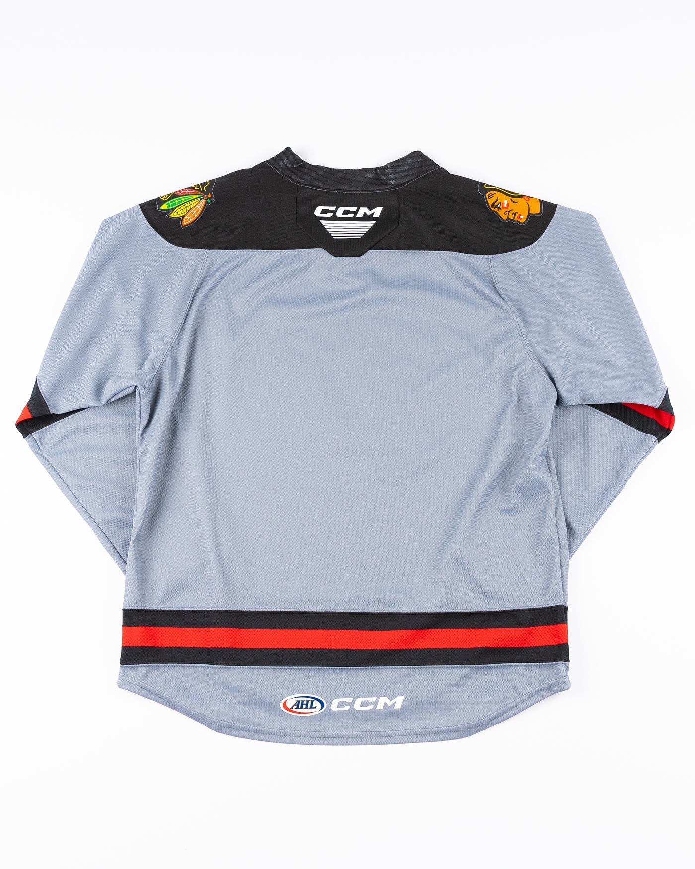 gray CCM Rockford IceHogs jersey - back lay flat