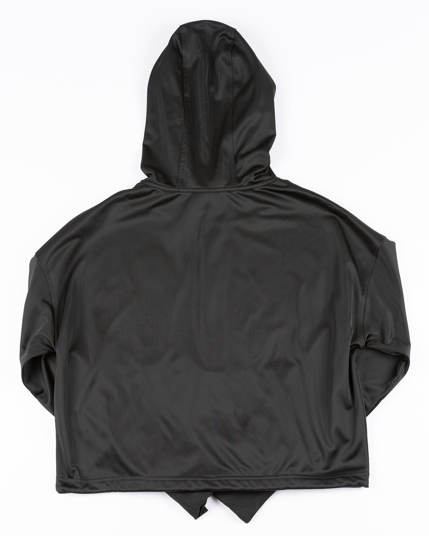 black women's New Era quarter zip hoodie with Chicago Blackhawks primary logo on left chest and wordmark on left arm - back lay flat
