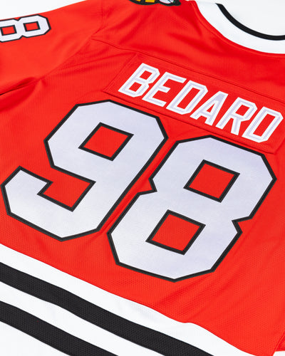 red Fanatics replica Chicago Blackhawks jersey with Connor Bedard name and number - back detail lay flat