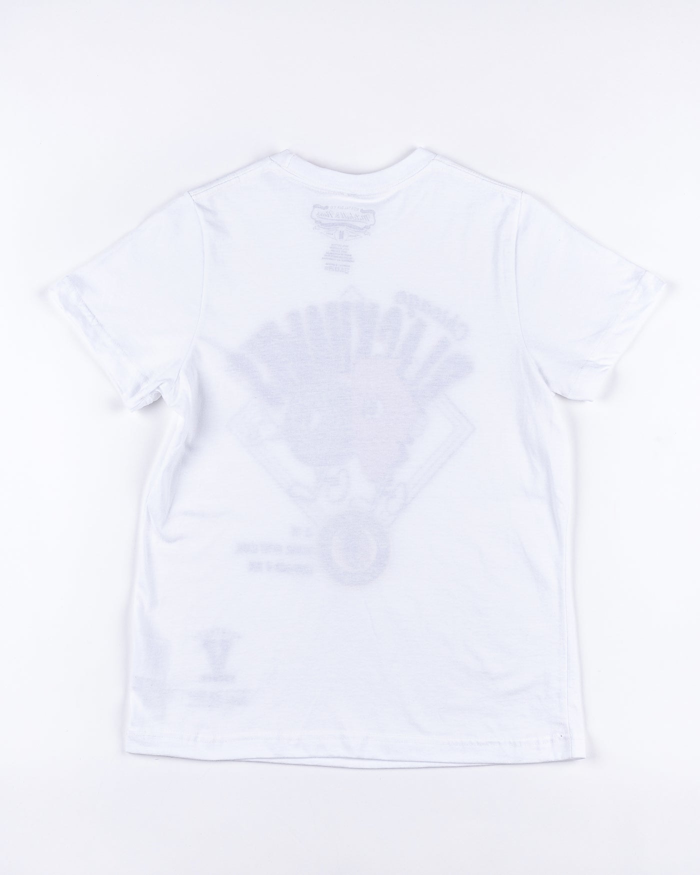 white Mitchell & Ness youth short sleeve tee with Chicago Blackhawks graphic and vintage logo - back lay flat
