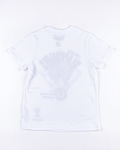 white Mitchell & Ness youth short sleeve tee with Chicago Blackhawks graphic and vintage logo - back lay flat