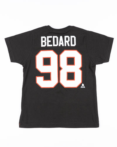 black Chicago Blackhawks youth tee with Connor Bedard name and number - back lay flat