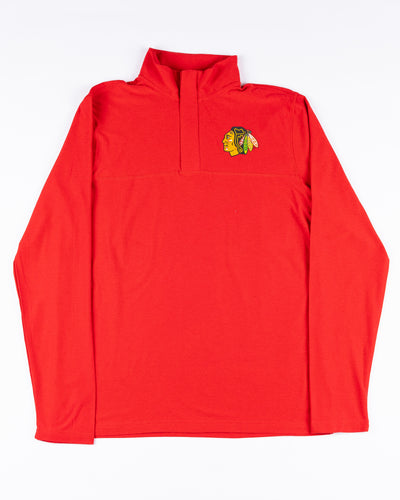 red Colosseum quarter zip with Chicago Blackhawks primary logo on left chest - front lay flat