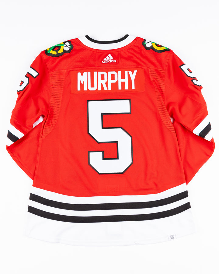 red adidas Chicago Blackhawks jersey with Connor Murphy name and number stitched - back lay flat