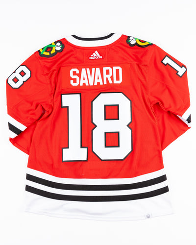 red adidas Chicago Blackhawks jersey with Dennis Savard name and number stitched - back lay flat