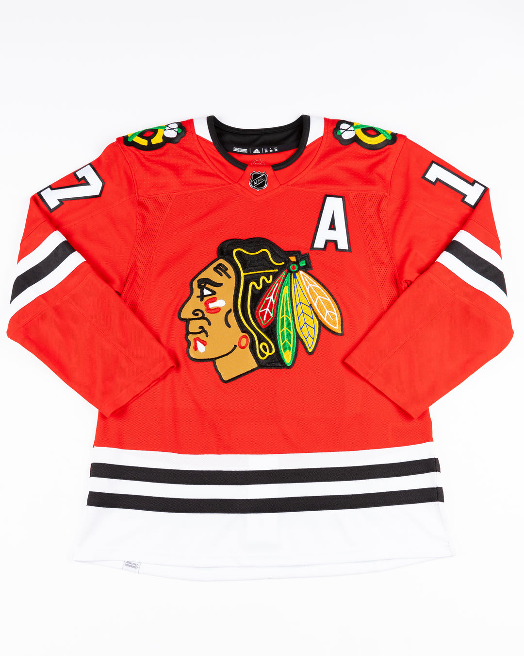 red adidas home Chicago Blackhawks jersey with pro stitched Nick Foligno name and number - front lay flat