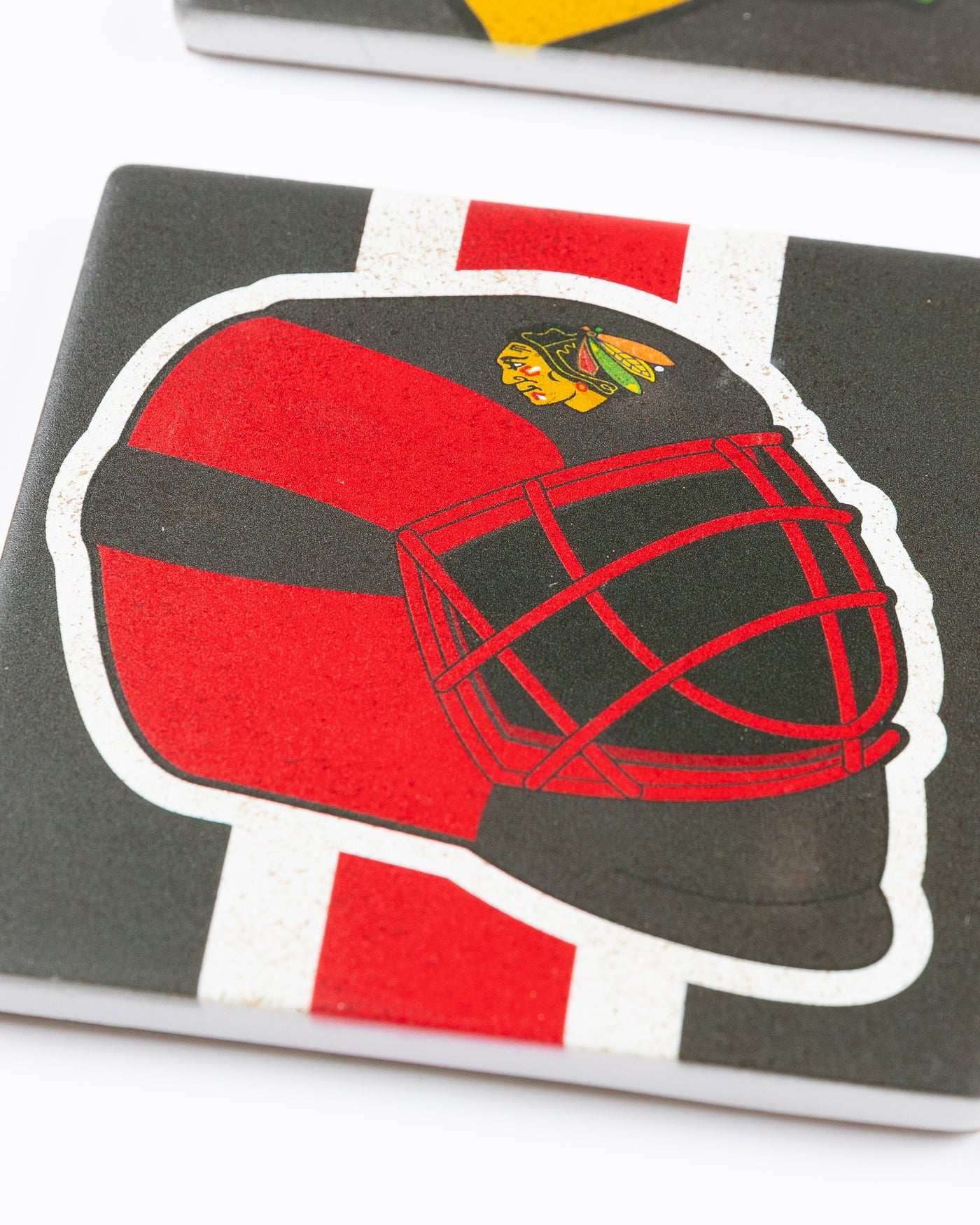 Chicago Blackhawks coaster with goalie helmet design 