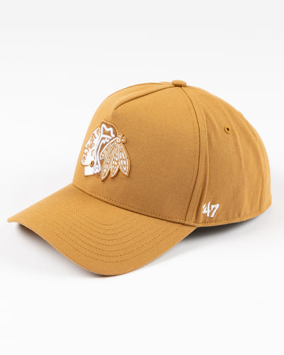camel '47 brand adjustable cap with tonal Chicago Blackhawks primary logo embroidered on front - left angle lay flat