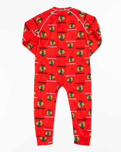 Chicago Blackhawks toddler onesie with all over primary logo print - back lay flat
