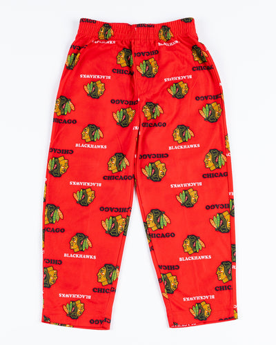 Chicago Blackhawks toddler pants with all over primary logo print - front lay flat