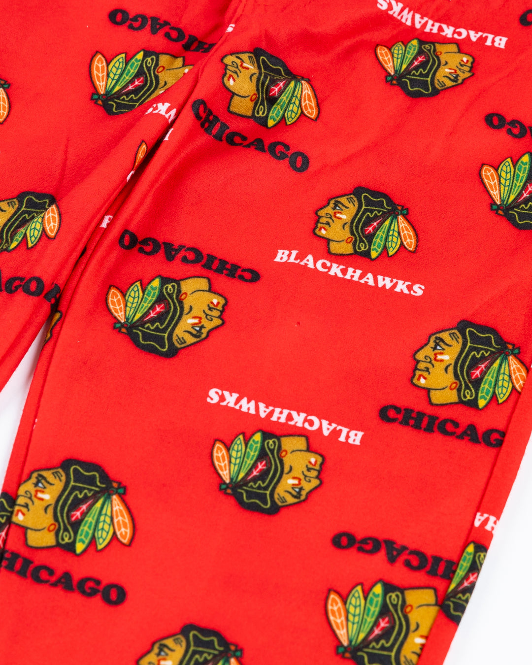 Chicago Blackhawks toddler pants with all over primary logo print - detail lay flat