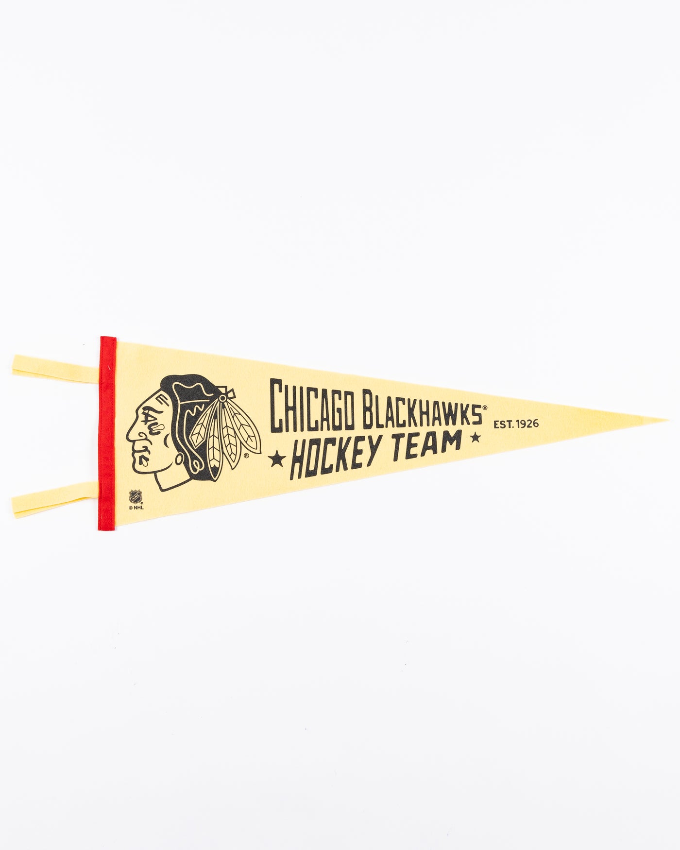 cream Oxford Pennant with Chicago Blackhawks primary logo and wordmark - front lay flat