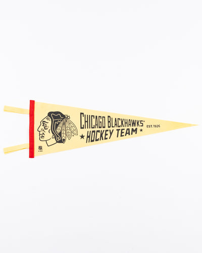 cream Oxford Pennant with Chicago Blackhawks primary logo and wordmark - front lay flat