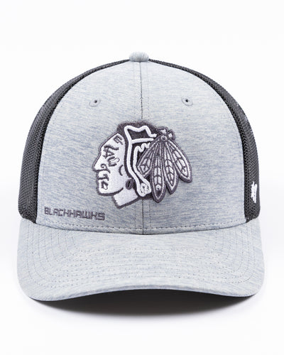 grey '47 brand trucker cap with embroidered tonal Chicago Blackhawks primary logo on front - front lay flat
