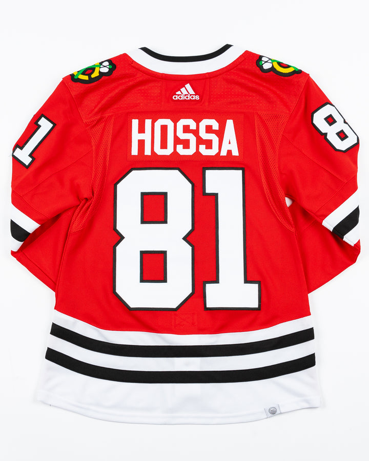 red adidas Chicago Blackhawks jersey of Marian Hossa - back lay flat