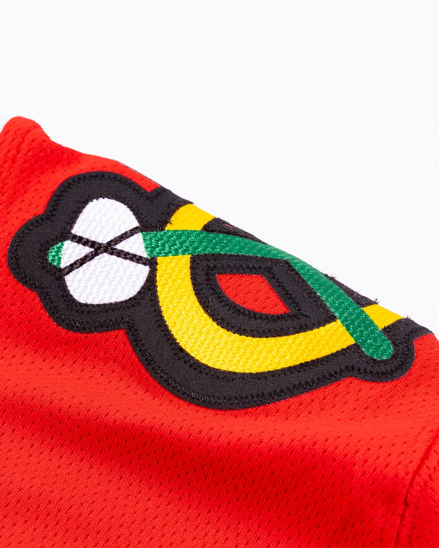red Fanatics Chicago Blackhawks jersey with stitched Taylor Hall name and number - alt shoulder detail lay flat