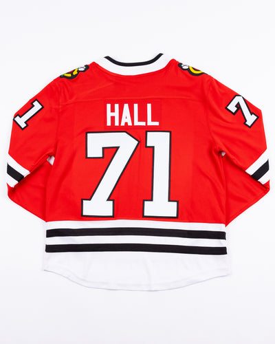 red Fanatics Chicago Blackhawks jersey with stitched Taylor Hall name and number - back lay flat