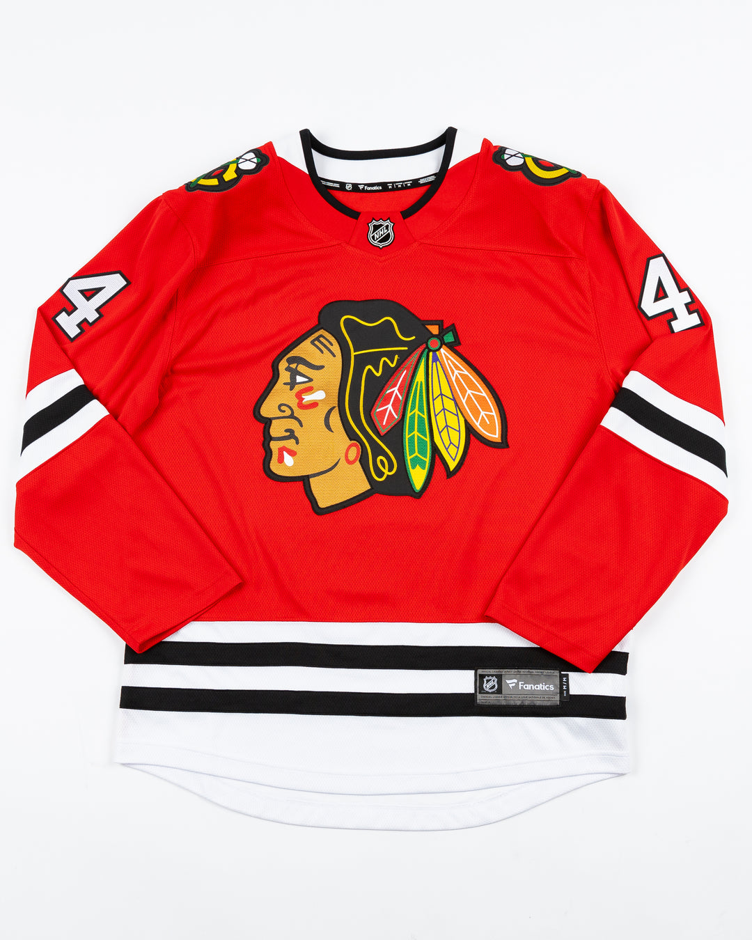 red Fanatics Chicago Blackhawks hockey jersey with stitched Seth Jones name and number - front lay flat