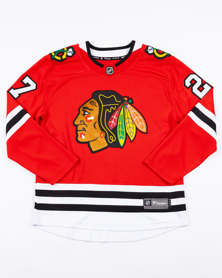 red Fanatics Chicago Blackhawks jersey with Lukas Reichel stitched name and number - front lay flat