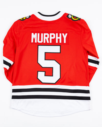 red Fanatics Chicago Blackhawks hockey jersey with stitched Connor Murphy name and number - back lay flat