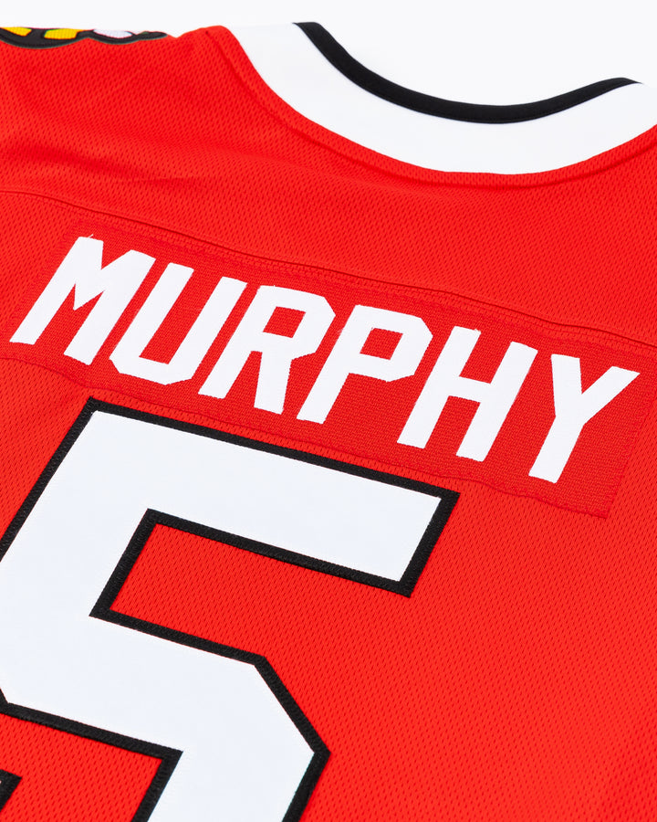 red Fanatics Chicago Blackhawks hockey jersey with stitched Connor Murphy name and number - back detail  lay flat