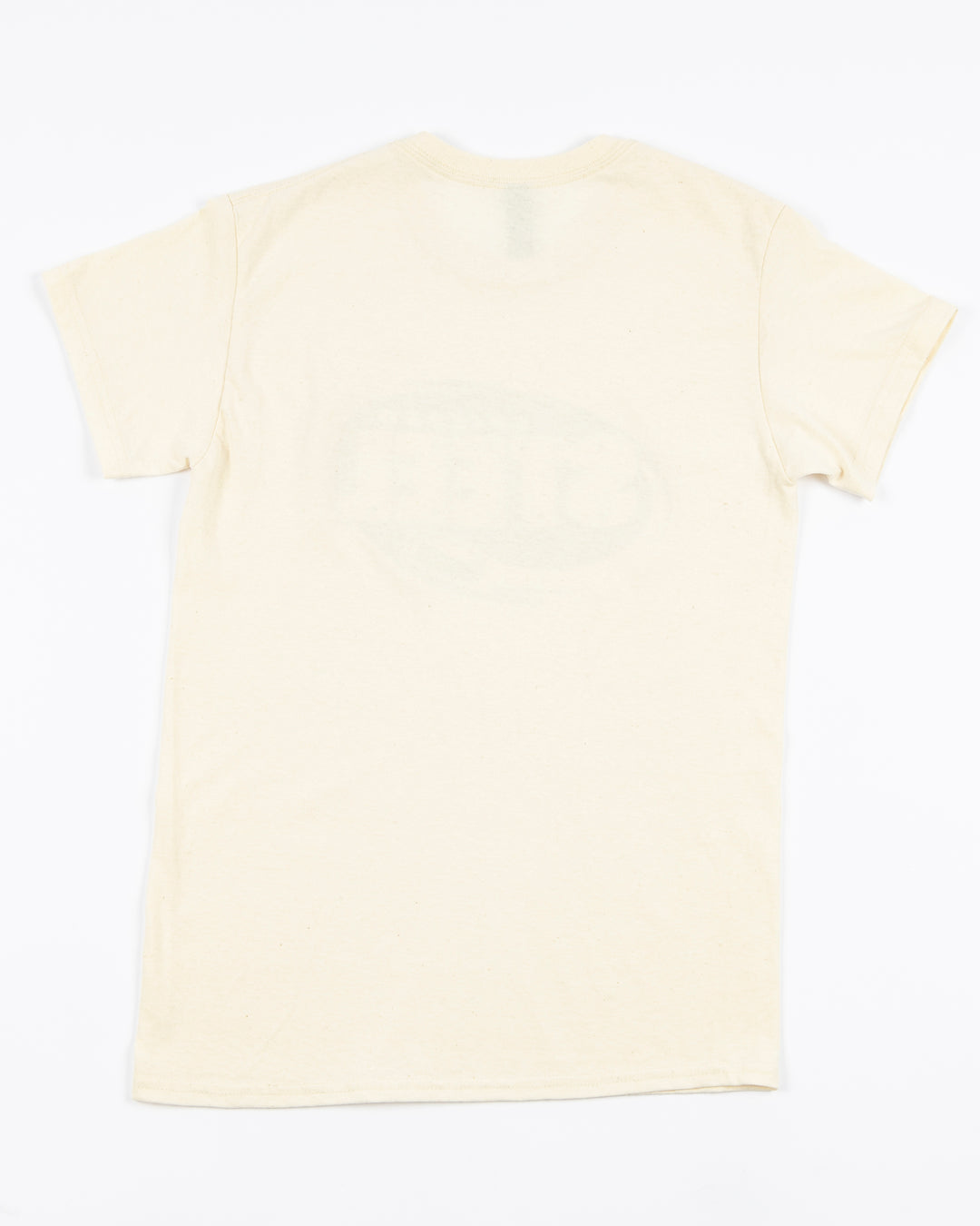 cream short sleeve tee with Chicago Steel logo across front - back lay flat