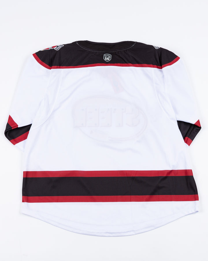 white Chicago Steel replica hockey jersey - back lay flat