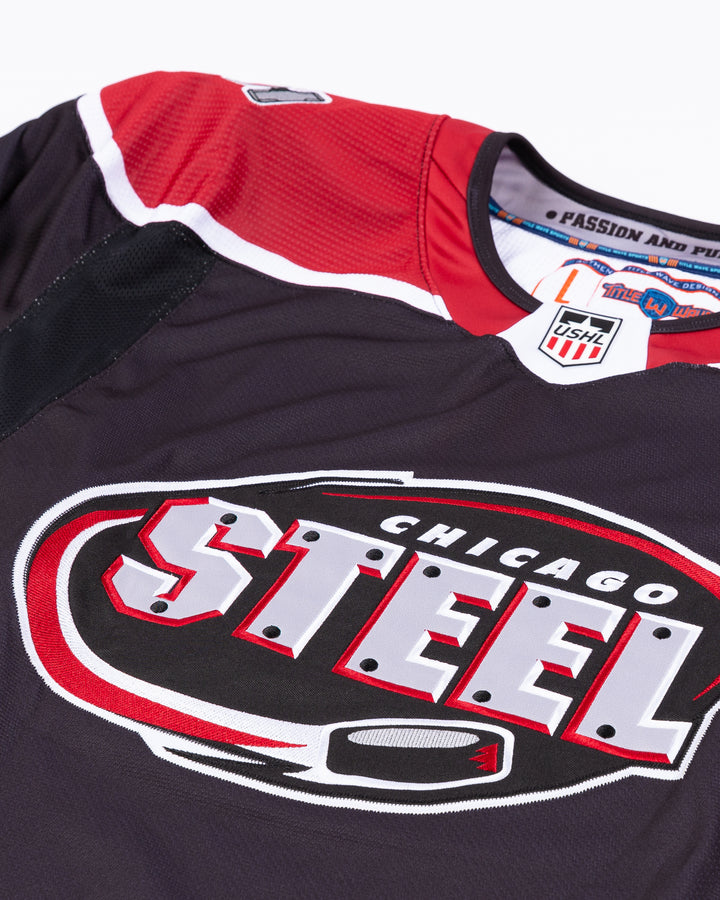 black Chicago Steel hockey jersey - detail lay flat