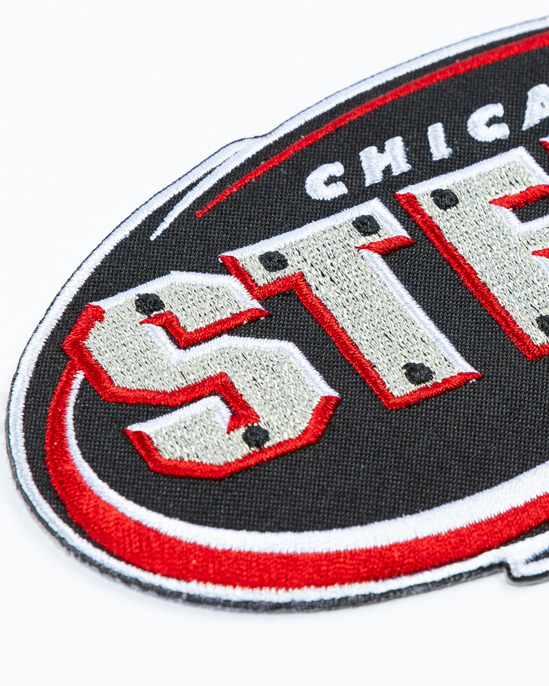 fabric patch of Chicago Steel main logo - detail lay flat