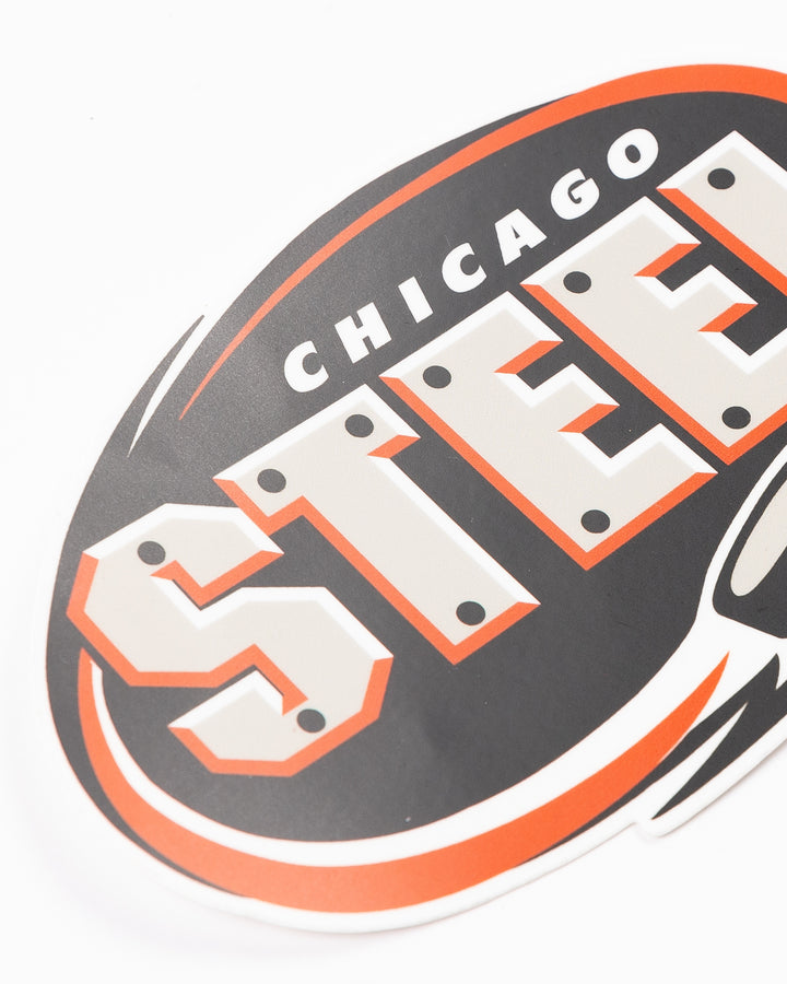 sticker of Chicago Steel main logo - detail lay flat