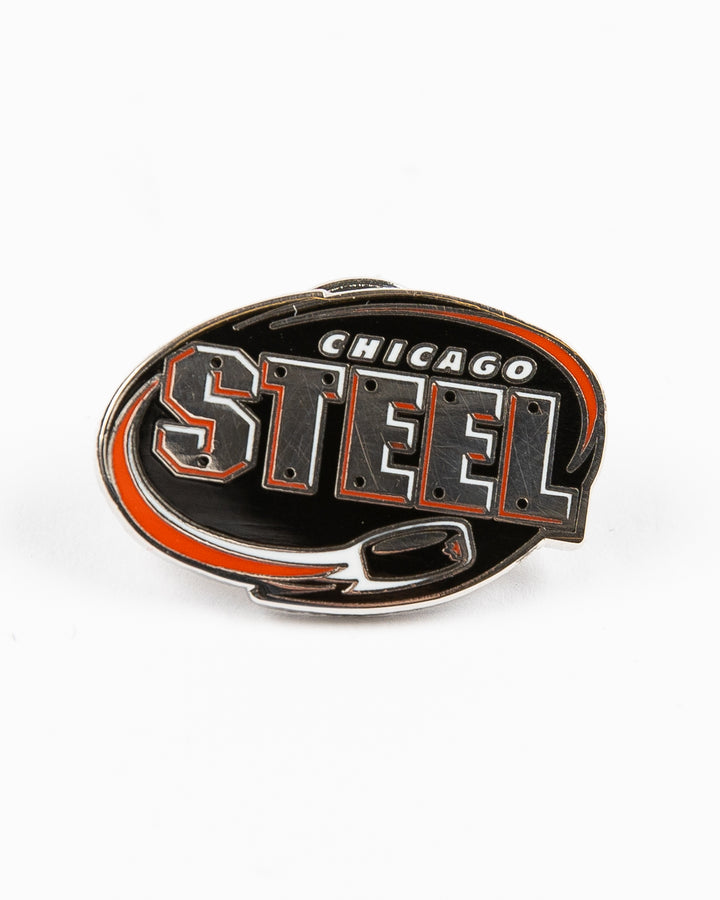 lapel pin of Chicago Steel main logo - front lay flat