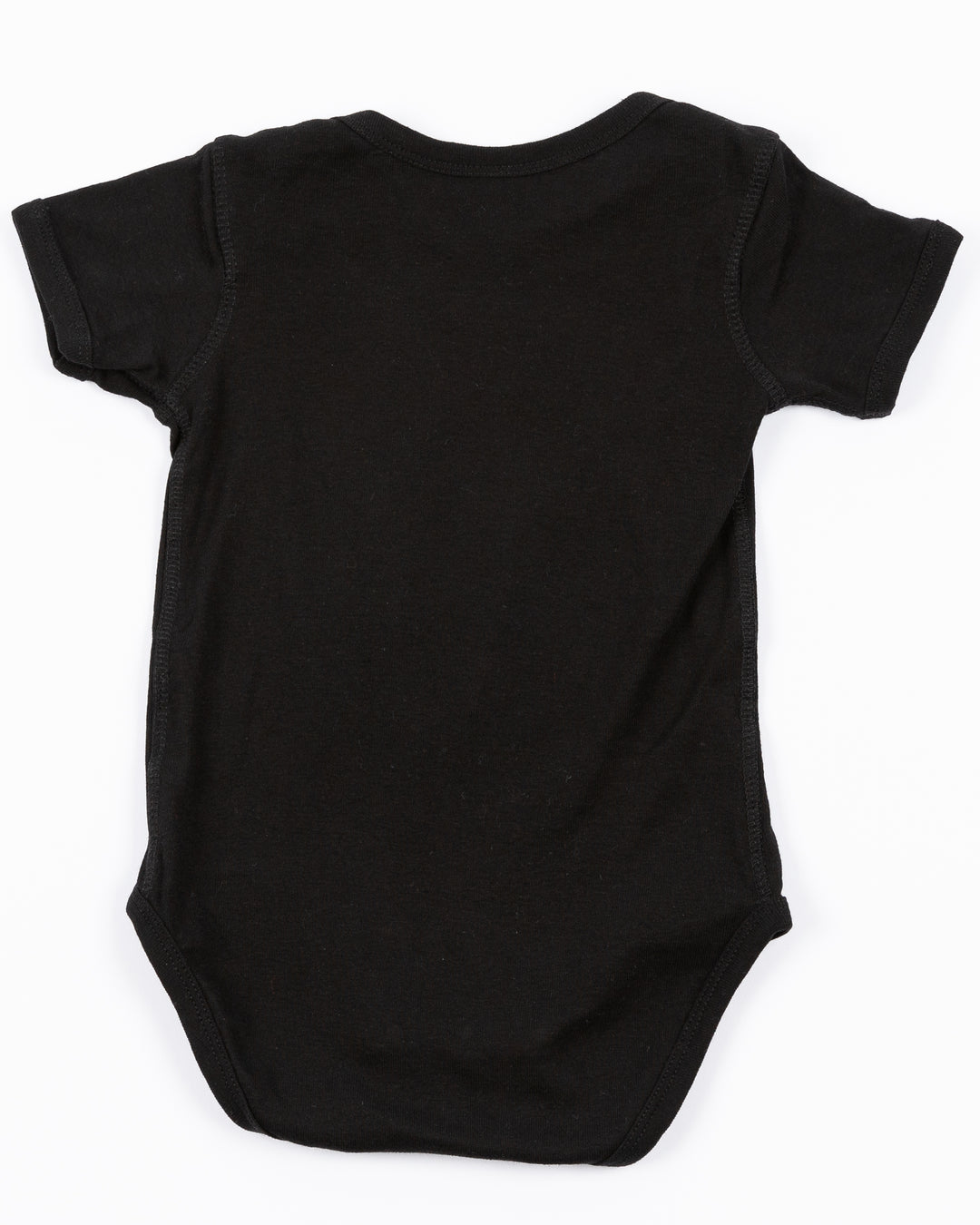 black Outerstuff Chicago Blackhawks newborn onesie with primary logo across front- back lay flat