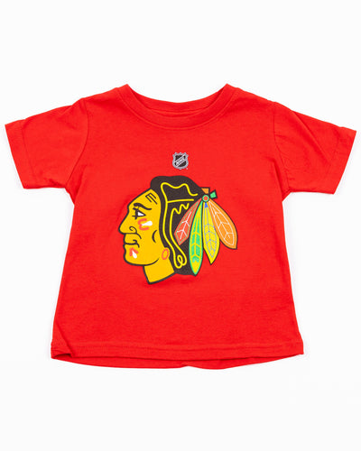 red short sleeve toddler tee with Chicago Blackhawks primary logo across front - front lay flat
