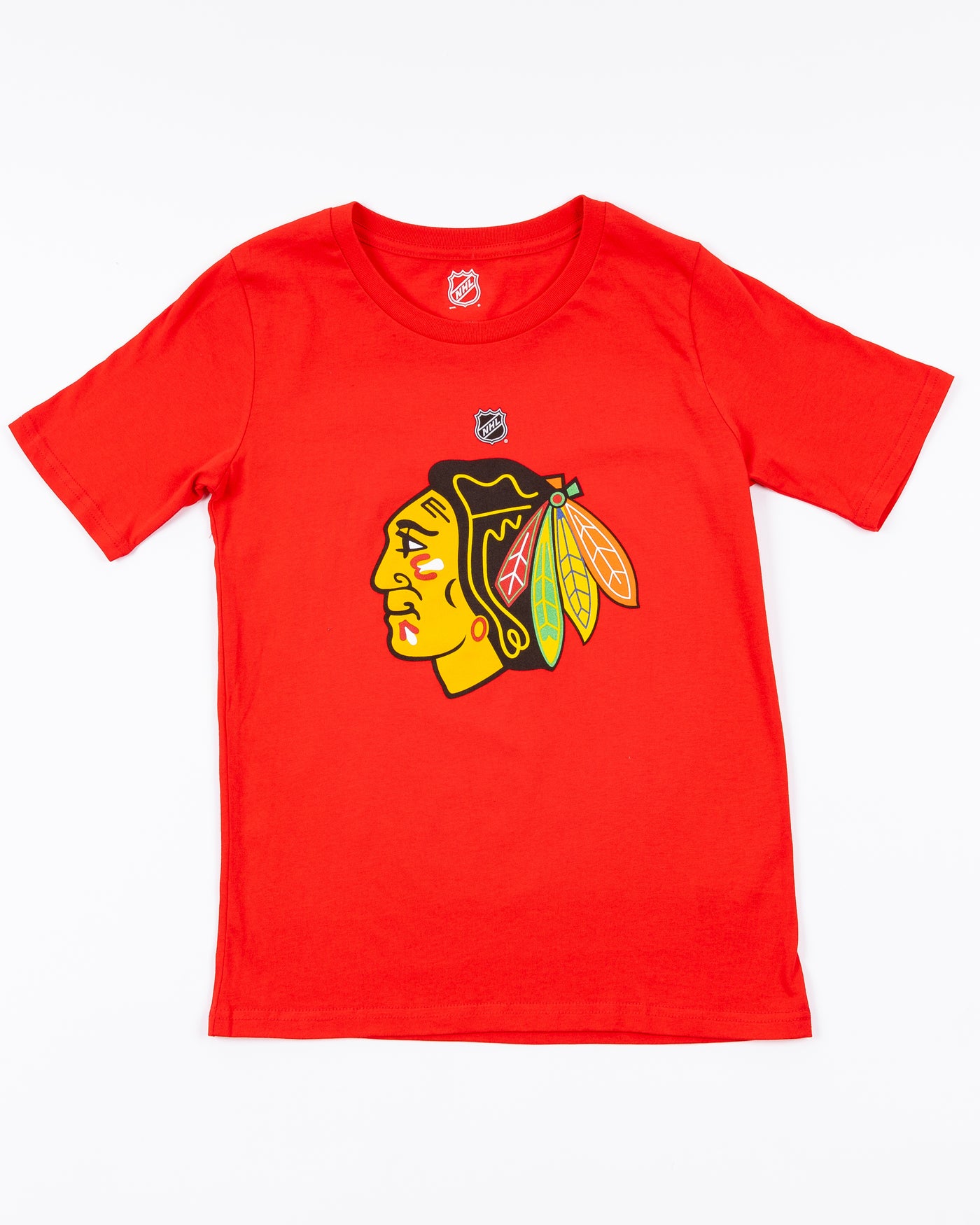red Chicago Blackhawks short sleeve youth tee with primary logo across front - front lay flat
