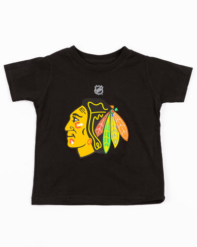 black Outerstuff infant short sleeve tee with Chicago Blackhawks primary logo across front - front lay flat