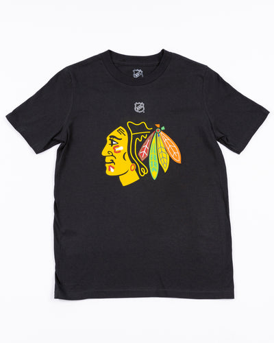 black Chicago Blackhawks youth short sleeve tee with primary logo across front - front lay flat