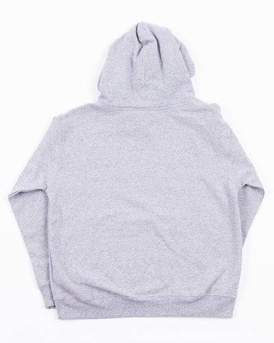 youth grey hoodie with Chicago Blackhawks primary logo across front - back lay flat