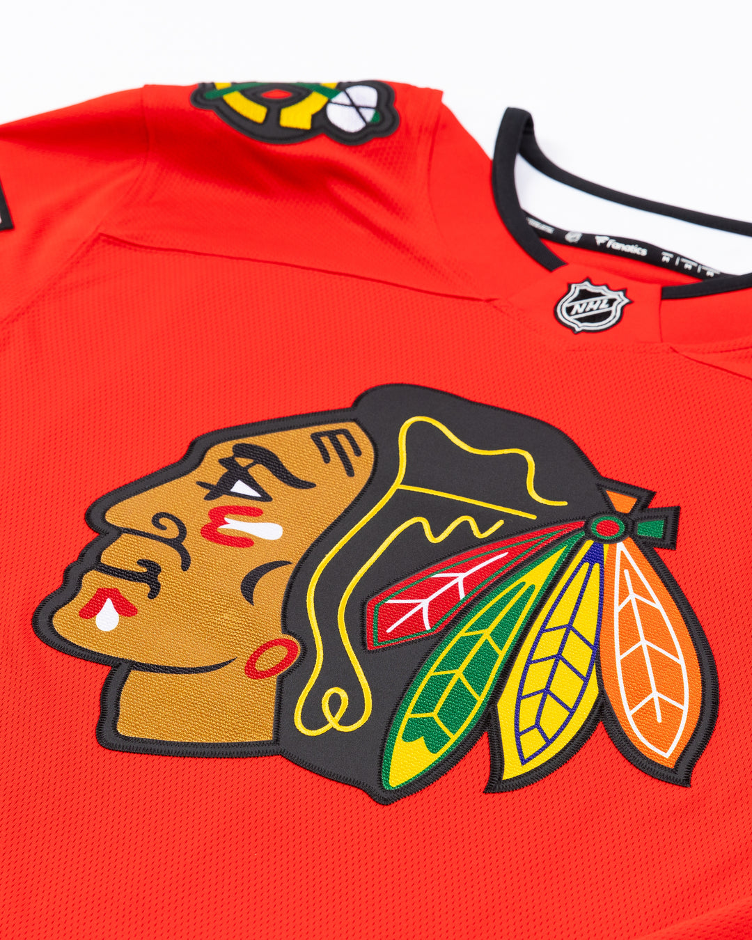 Fanatics red home Chicago Blackhawks jersey with Tony Esposito name and number pro stitched - front detail lay flat