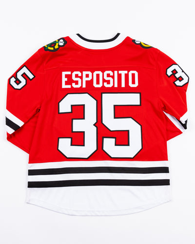 Fanatics red home Chicago Blackhawks jersey with Tony Esposito name and number pro stitched - back lay flat